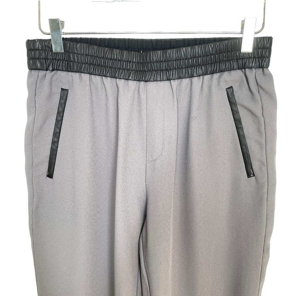 Banana Republic Grey Trousers Faux Black Leather Elastic Waist Zip Pockets Sz 8 - Picture 2 of 11